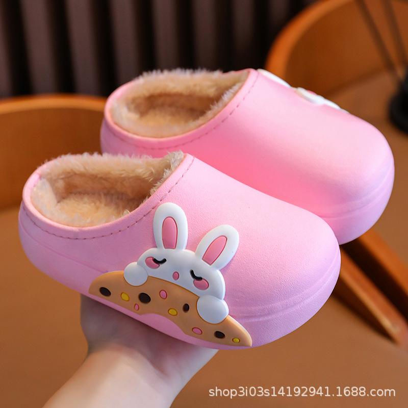 Children's Winter Slippers for Boys and Girls, Cute and Warm Cotton Shoes, Waterproof and Non-Slip Home Furry Children's Cotton Slippers