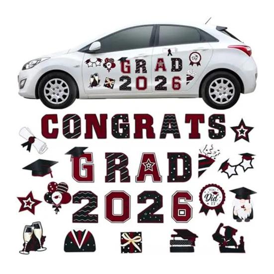 30Pcs Graduation Car Magnetic Stickers Waterproof Reusable 2026 Senior Grad Car Decorations Bumper Magnets for Refrigerator Metal Surfaces Party