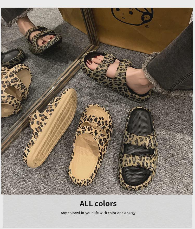 Sandale Flip Flop de vară pentru femei cu imprimeu leopard - fund gros, papuci de plajă în aer liber