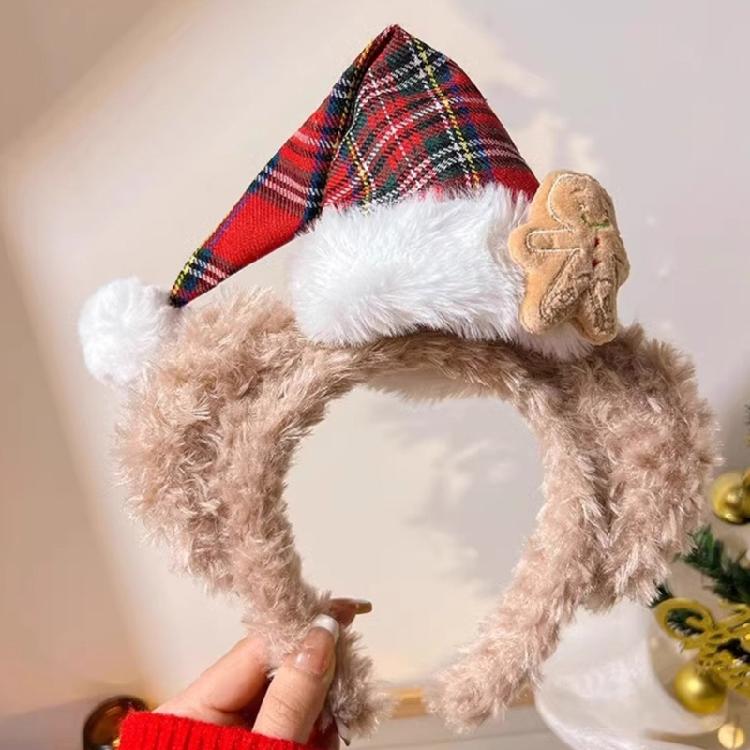 Plush Christmas Headband Festival Bear Hairhoop with Santa Hat Family Gathering Headhoop Holiday Party Props Hairband