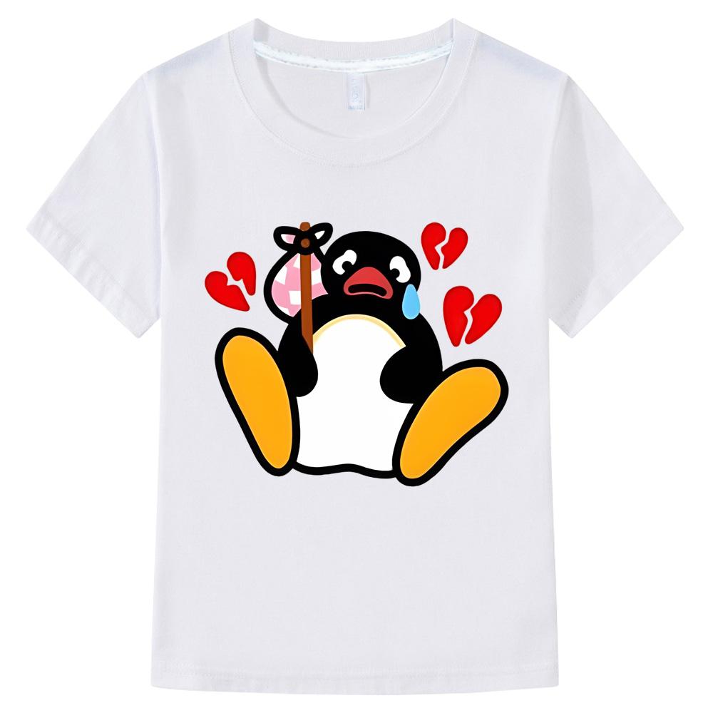 Pingu Kawaii Cartoon Print T-shirt Boys Girls Cartoon Graphic Tee-shirt 100% Cotton Tees Short Sleeve Summer Fashion O-neck Tops Anime T-shirt