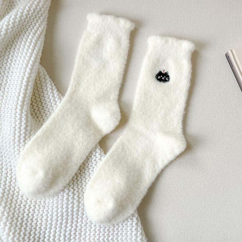 10 Pairs of Female Winter Thickened Warm Lovely Embroidered Cartoon Tube Stack Floor Socks