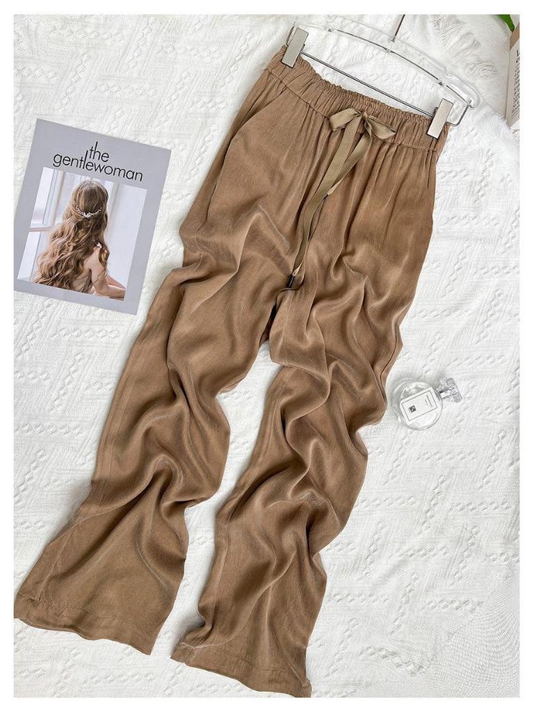 2025 European-Style Women's Wide-Leg Satin Pants for Spring & Summer