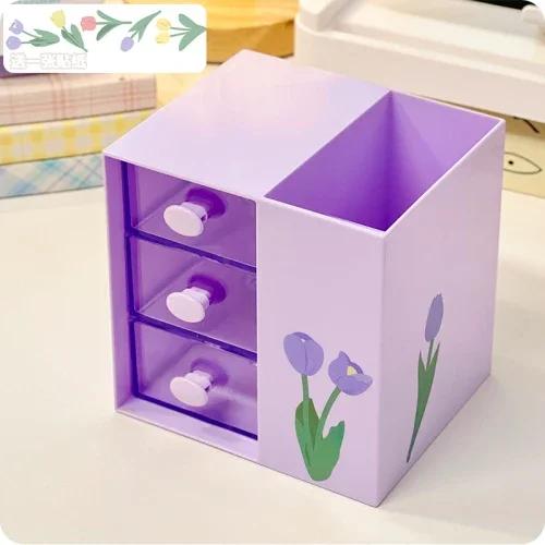 Kawaii Desk Pen Holder Pencil Storage Box Desktop Stationery Ins Organizing Box Cute Drawer Pen Holder MultiFunctional Organizer