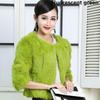 Lady Real Genuine Rabbit Fur 3/4 Sleeve Outwear Winter Warm Jacket Furry Coat