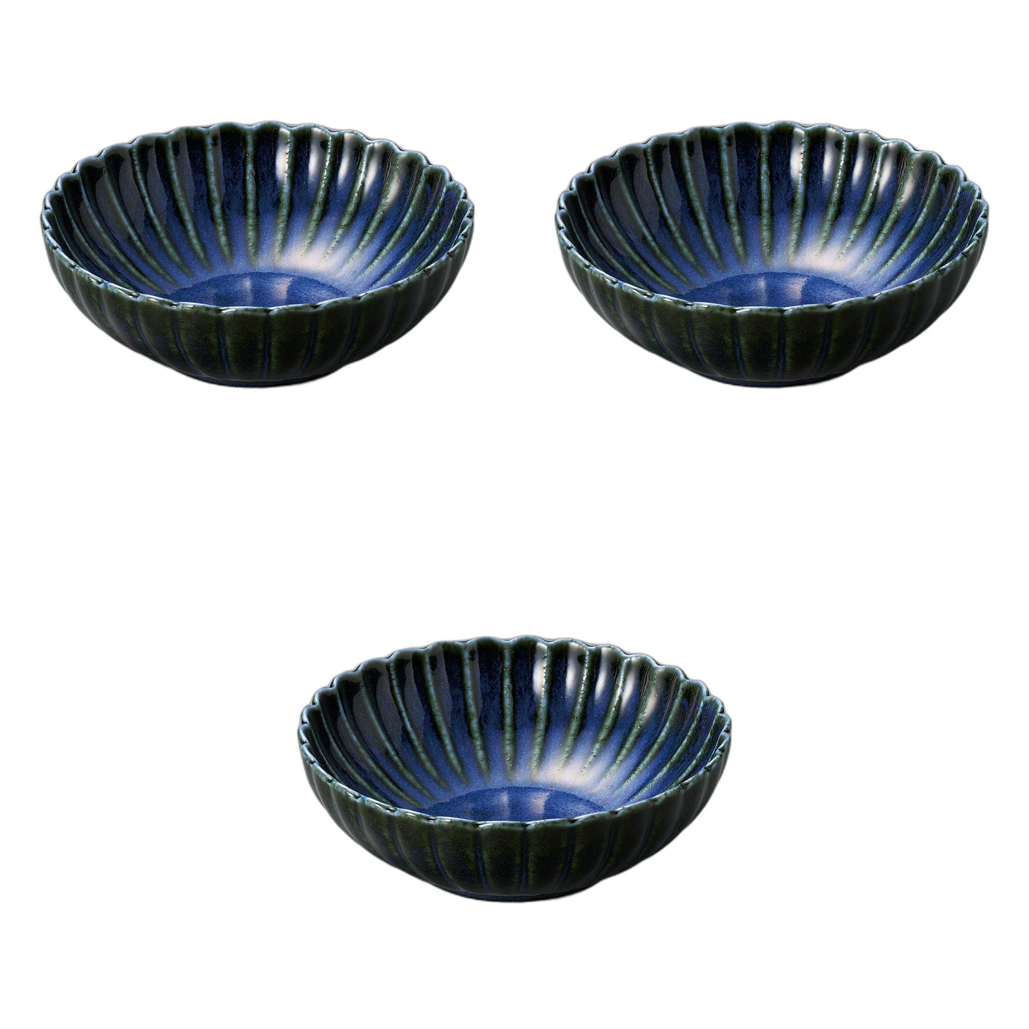 Setomonohonpo (Setomonohonpo) Set of 3 Chrysanthemum-Shaped Blue 13cm Pots [13 x 4.6cm] | Small Ceramic Bowls