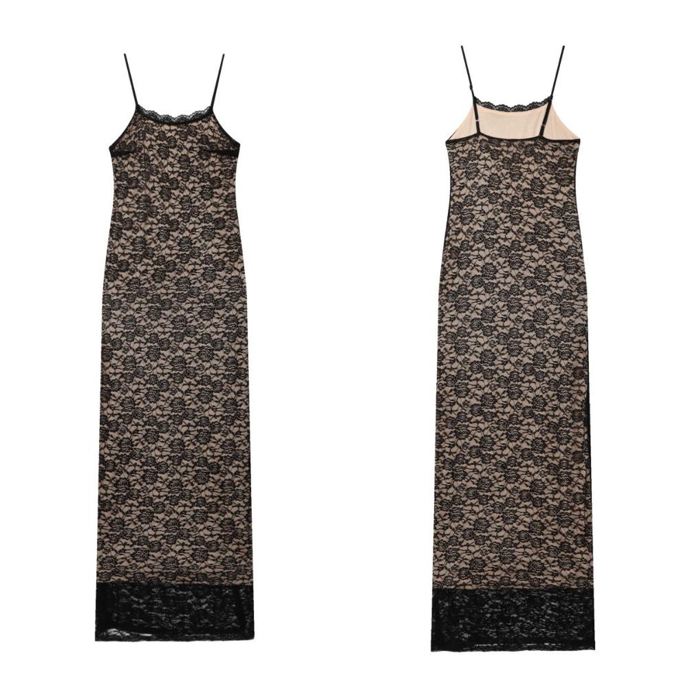 Women s Square Neck Sleeveless Lace Midi Dress Slim Fit High Waist Sexy Elegant Maxi Dress S