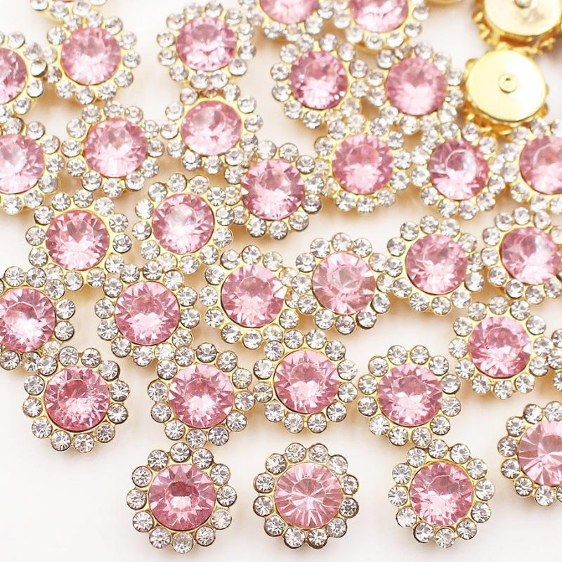 50P 10/12Mm Round  Glass Sewing Stone Glue-On Claw  Gold Base Button Sew On  For Diy Clothes Crafts