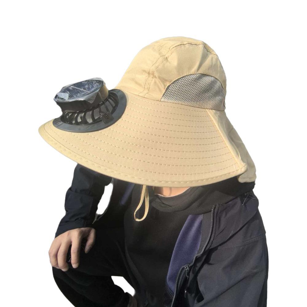 UV Protection Solar Fan Hat Breathable Fishing Bucket Hat Convenient Cooling Fisherman Hat  Beach Khaki Round