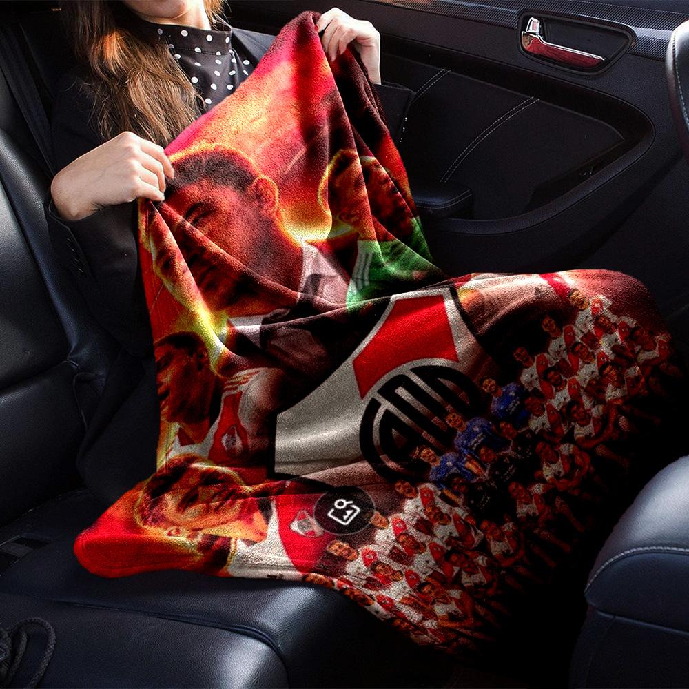 Red Tone Football Team Squad Coach Collage Print Flannel Throw Blanket, Soft Warm Cozy Bed Sofa Cover for Sports Fan