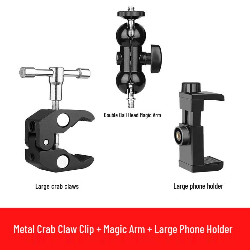 Mobile Live Streaming Stand with Metal Extension, Rotating Ball Head & Double 1/4 Clip - Multi-functional Desktop Magic Arm.