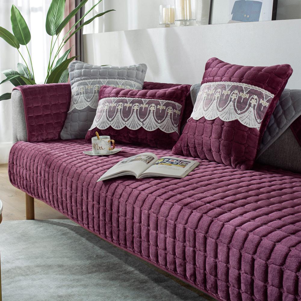 Winter Thickened Flannel Plush Sofa Cushion Winter Antislip Four Seasons Universal Simple Modern Cushion Cover Towel