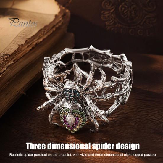 Dainty Alloy Wrist Decor Vintage Rhinestone Spider Bracelet, Gothic Punk Adjustable Stretch Bangle Style for Men Women, Mysterious Halloween