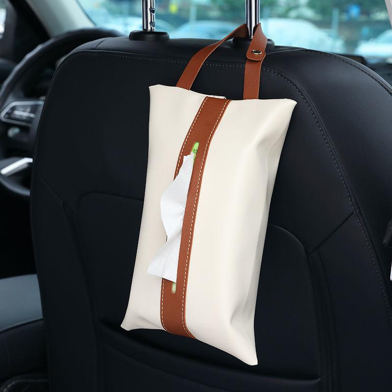 1Pcs Car Tissue Box Hanging Leather Drawer Carton Seat Back Nordic Style Hanging Bag Creative Car Interior Decoration