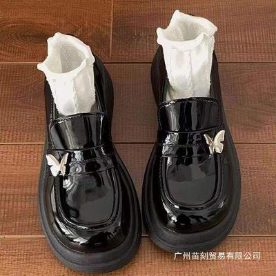 Black Small Leather Shoes Small Head British Style Loafers Women's Spring and Autumn Platform Retro Muffin Shoes