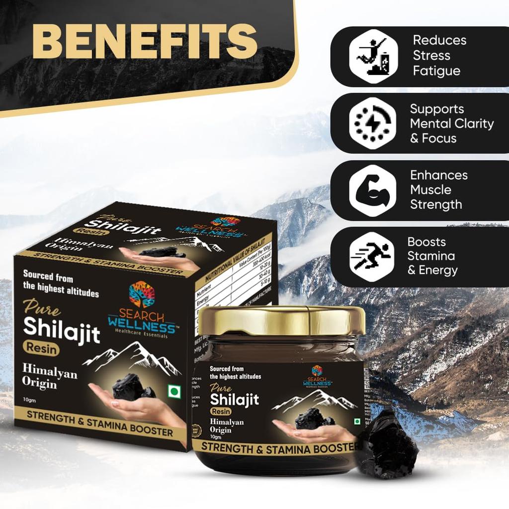 Rechercher Shilajit Gold Résine Bien-être pour Hommes et Femmes (Paquet de 10g de 1) | Shilajit Pur de l'Himalaya avec Or 24K | Améliore l'Endurance, la Force & l'Immunité