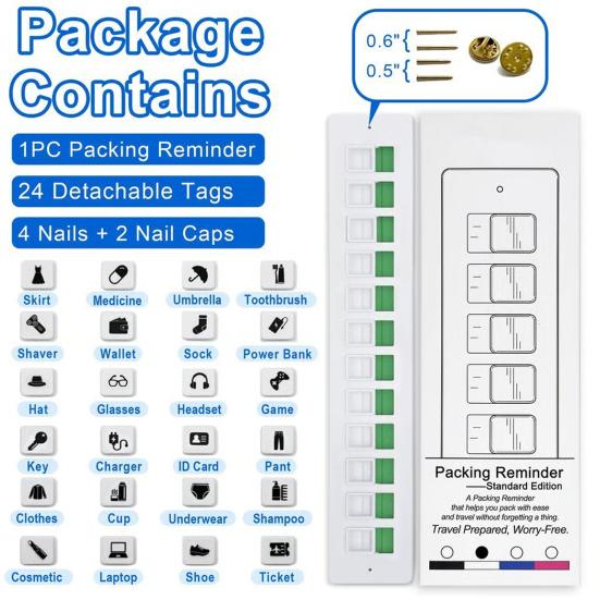 Travel Packing Reminder Reusable Check List with 24 Sliders Portable Lightweight Waterproof Suitcase Packing Sliding Reminder Tools