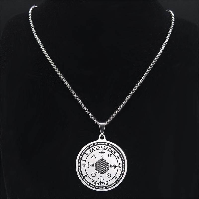 Sandalphon Cor Deleges Lux Stainless Steel Flower of Life Necklaces Chain Women Silver Color Necklaces Jewelry colier N3659S02