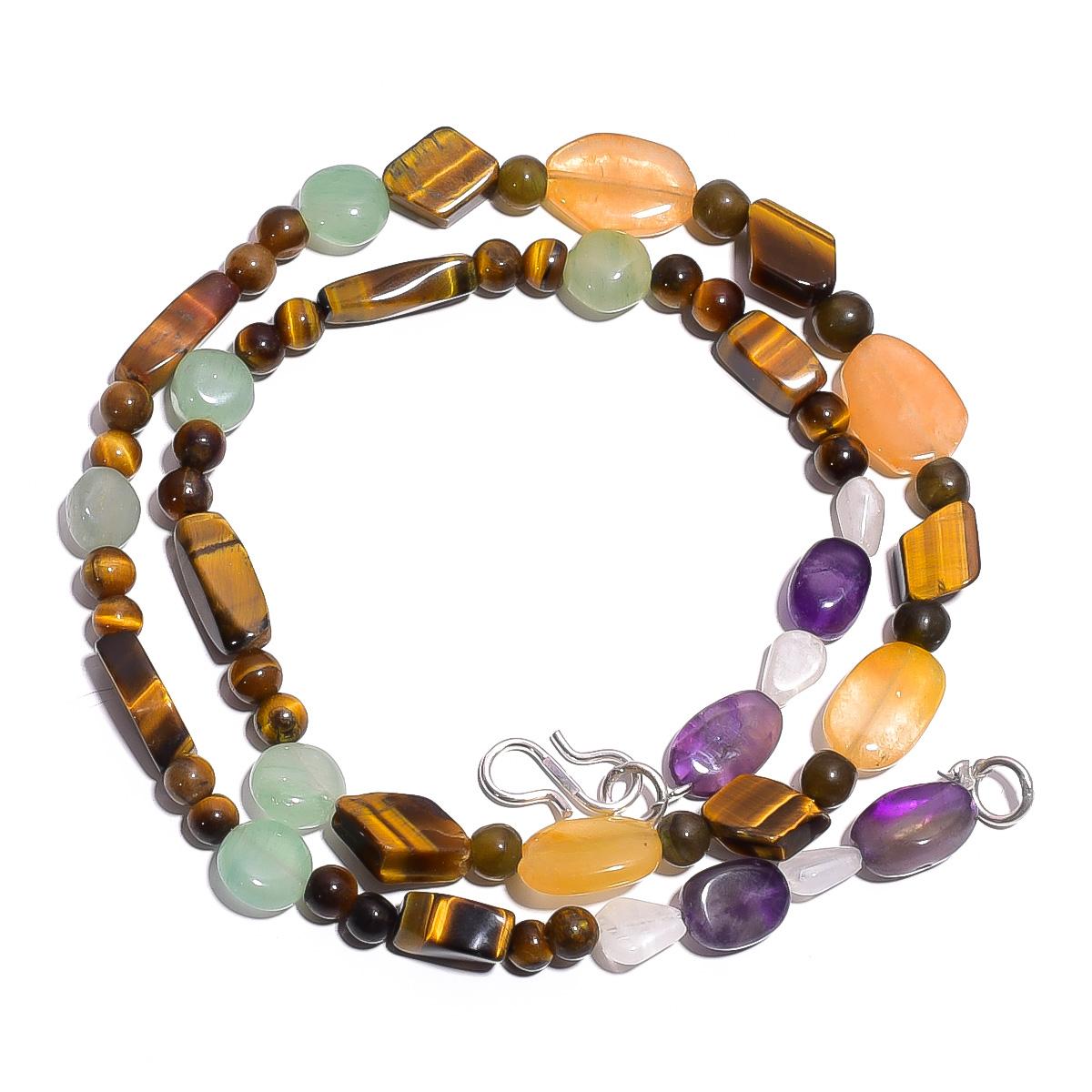 

Natural Aventurine Tiger Eye Amethyst Gemstone Smooth Beads Necklace 17 UB-4254 UB-4254