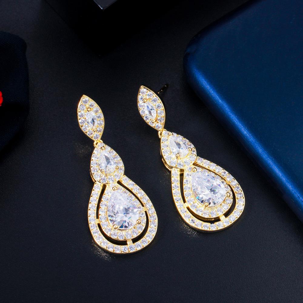 CMM Glänzende Weiße Zirkonia Tropfenohrringe für Bräute Hochzeit Abendparty Kostümschmuck Accessoires