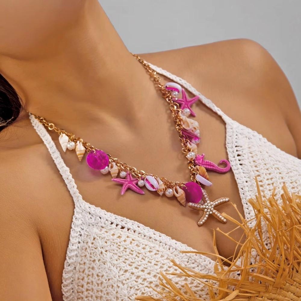 Gold Color Chain Ocean Theme Necklace Shell Women Necklace Seahorse Starfish Pendant Gift Party