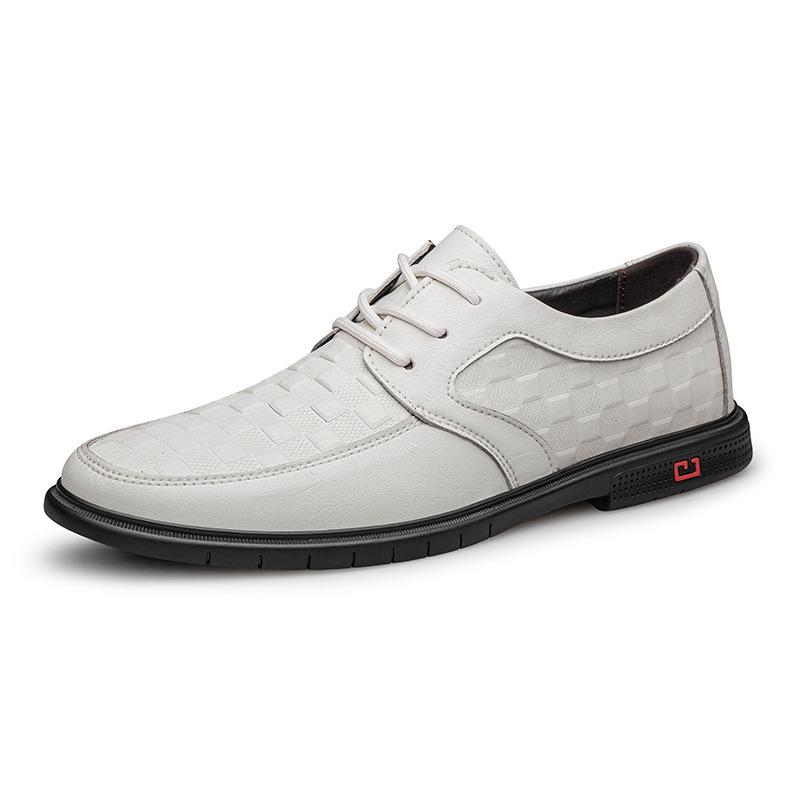 Men’s Embossed Plaid Leather Low-Top Formal Shoes - Spring Collection Size 41