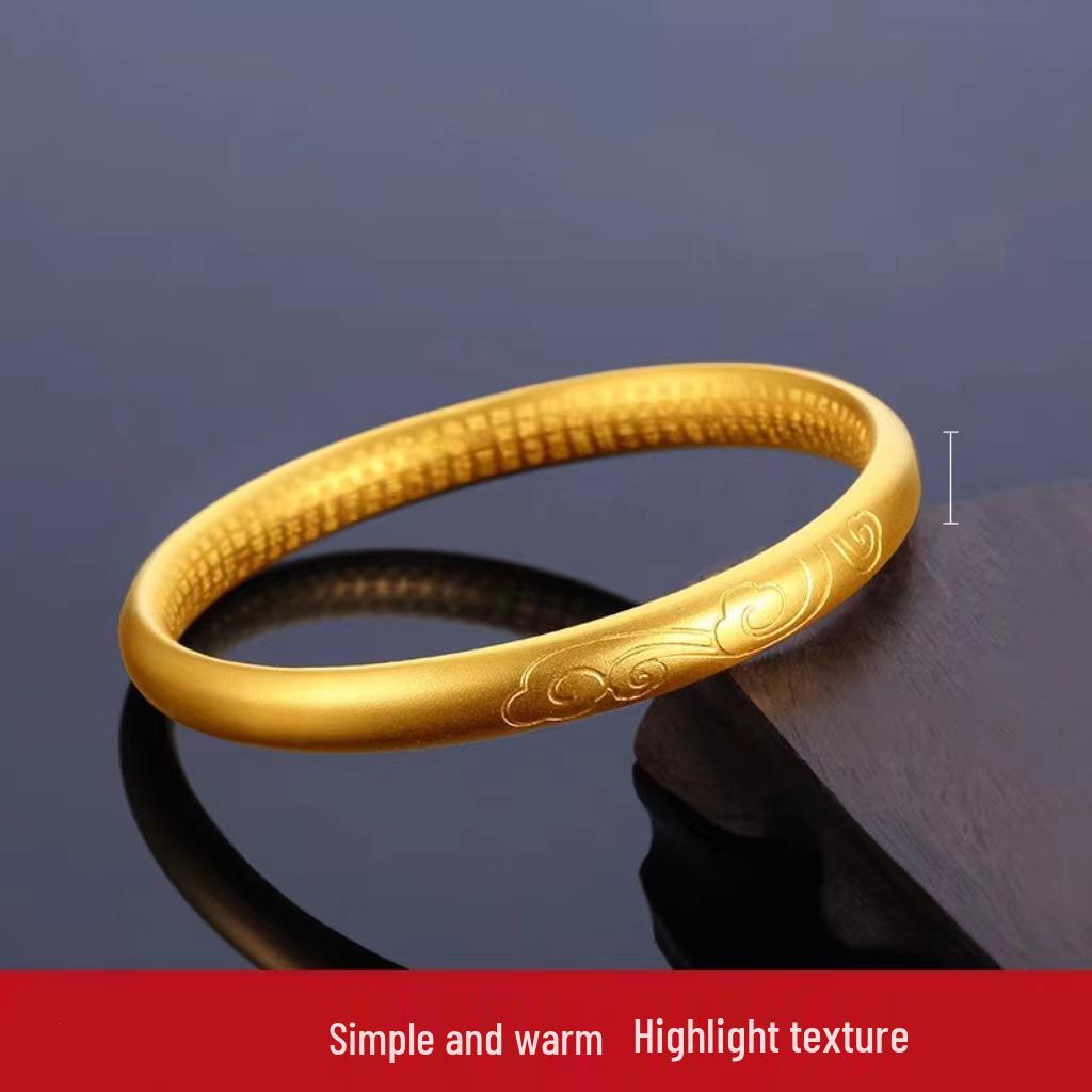 Gold-Plated Retro Copper Bangle for Women - Vietnam Sand Gold Lotus Heart Sutra Design