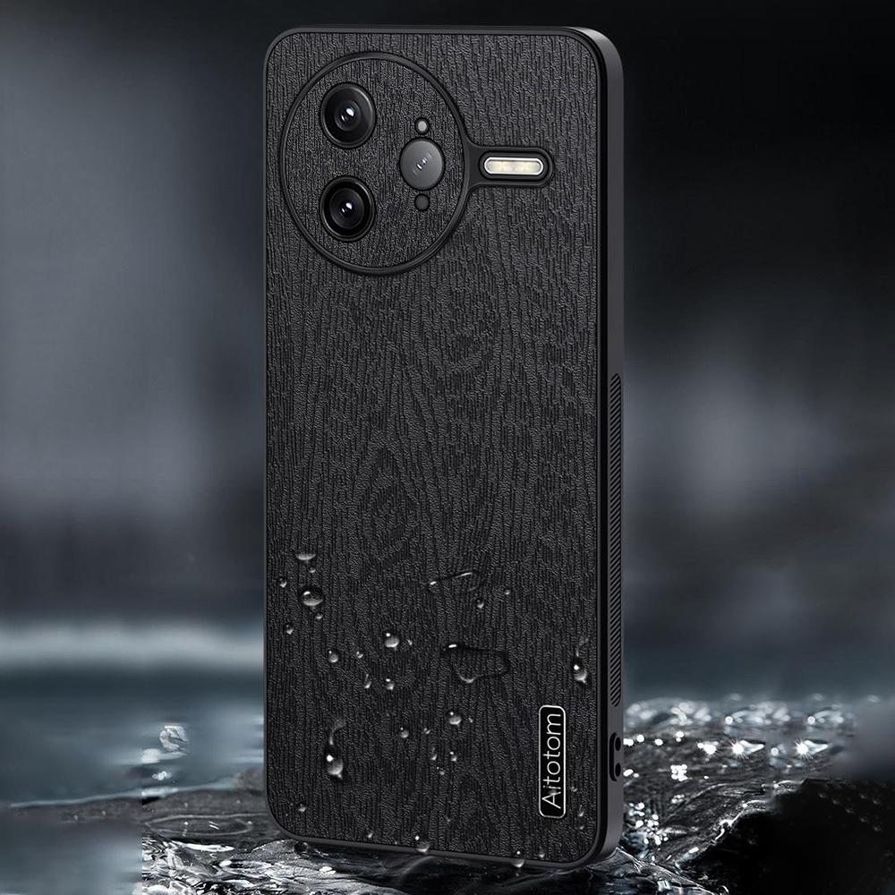 For Xiaomi Poco F7 Ultra 5G/Redmi K80 Pro 5G Case Wood Texture PU Leather Coated PC TPU Phone Cover