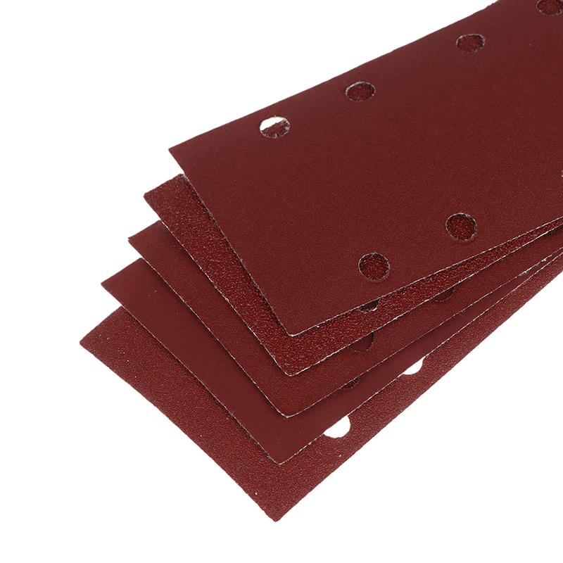10pcs 185*93mm 8 Holes Rectangular Premium Flocked Sandpaper Sheets Self-Adhesive 60# 80# 100# 120# 150# 180# 240# 320# 400#