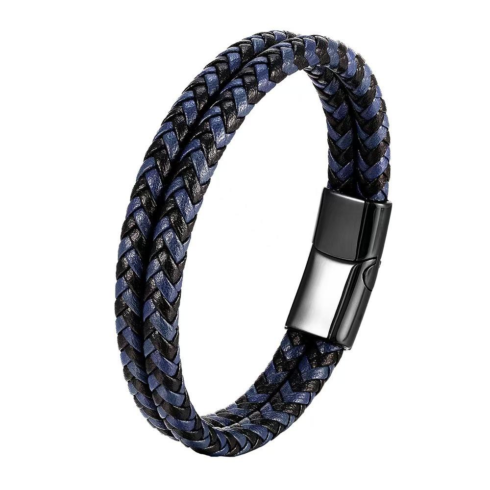 Double-Layer Woven Leather Bracelet Men'S Personality Trendy Bracelet Fashion Versatile Bracelet Jewelry