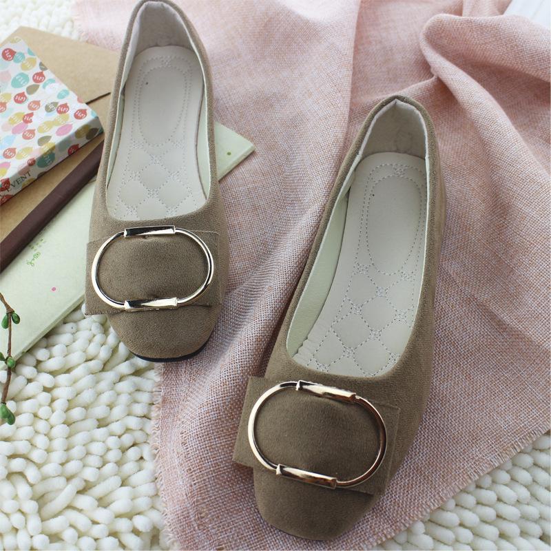 Shoes Women Spring and Summer Footwear Plus Size Single Shoes Square Suede Flat Bottom Single 's Shoes 43 kaki