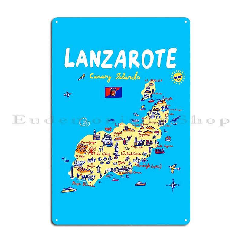 

Лансароте Канарские острова Испания Иллюстрированная карта с достопримечательностями и основными моментами Металлическая вечеринка Гостиная Железный дизайн Паб Жестяная вывеска Постер 20x30cm（7.8x11.8inch）