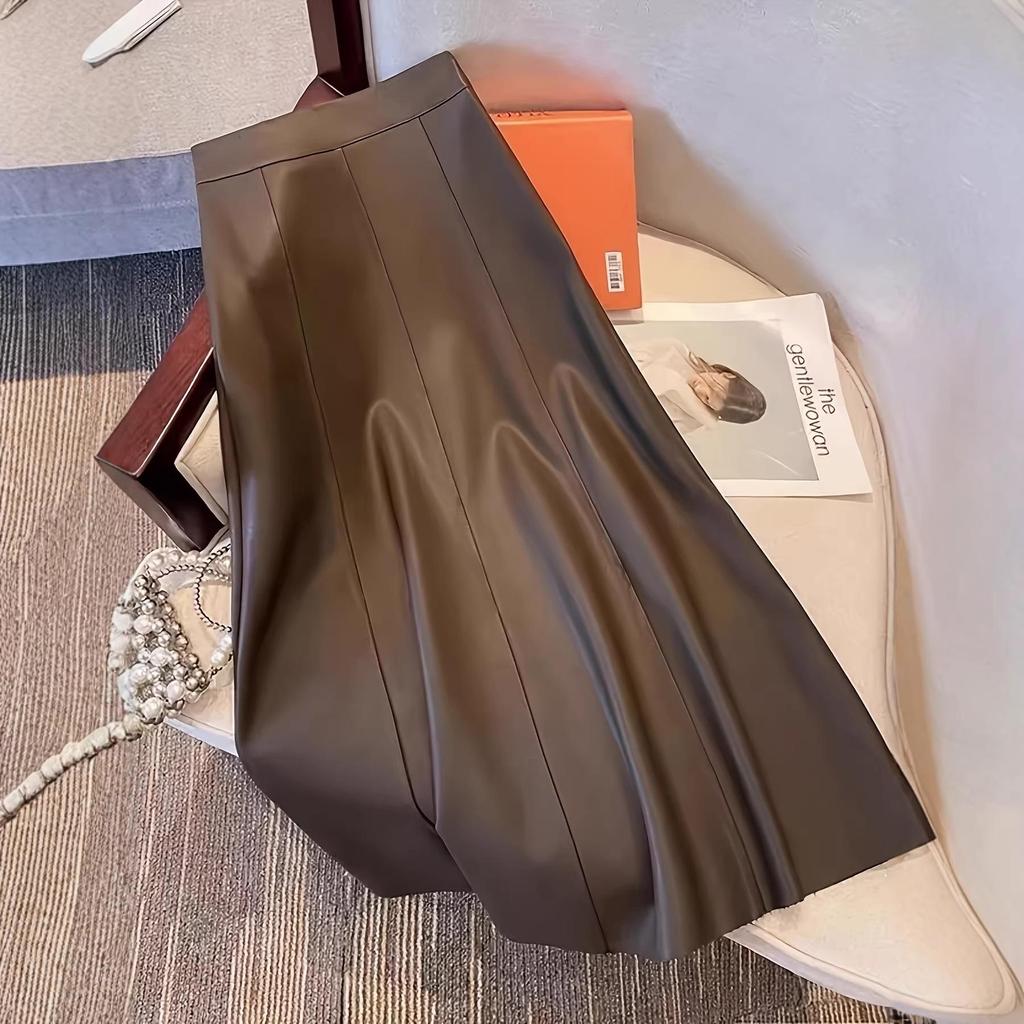 Miu Style Brown A-Line Leather Skirt - Women's Slim Fit for Autumn/Winter
