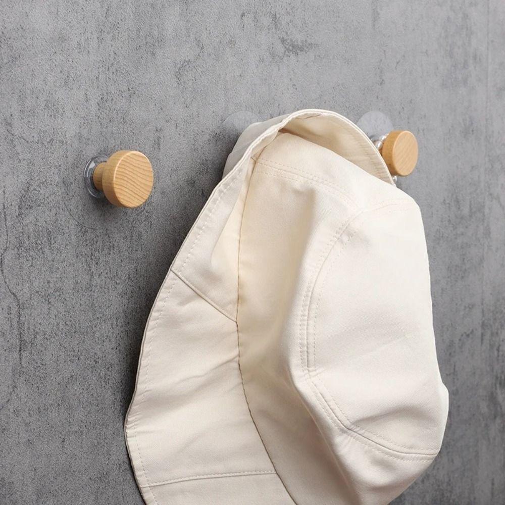 10pcs Natural Wooden Material Round Wall Hook No-Drill Adhesive Hook  Entryway