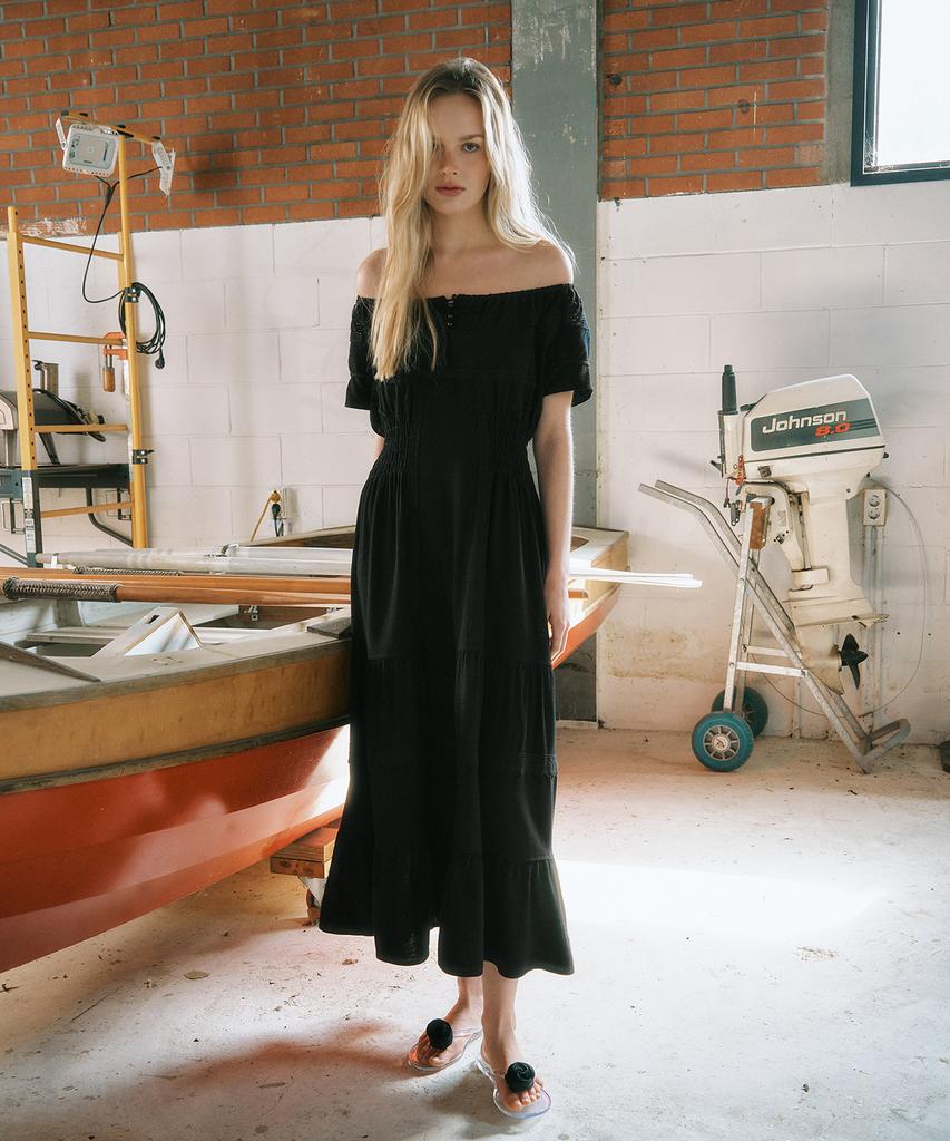 Green Butter Prairie 2-Way Dress (Black)
