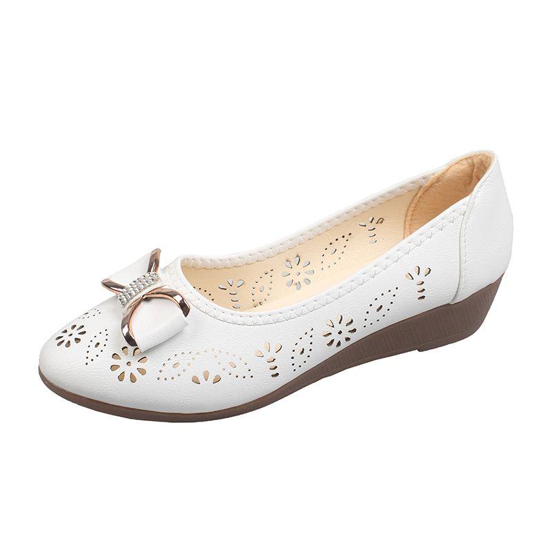 

Slope Heel Bow Round Toe Single Shoe New Breathable Nursing Women s Shoes 40 белый