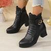 Boty pro maminky Jednoduché boty Měkká podrážka Střední podpatek Jarní Podzimní styl Černé Středního věku Silný podpatek Dámské boty Protiskluzové Středního věku Wo