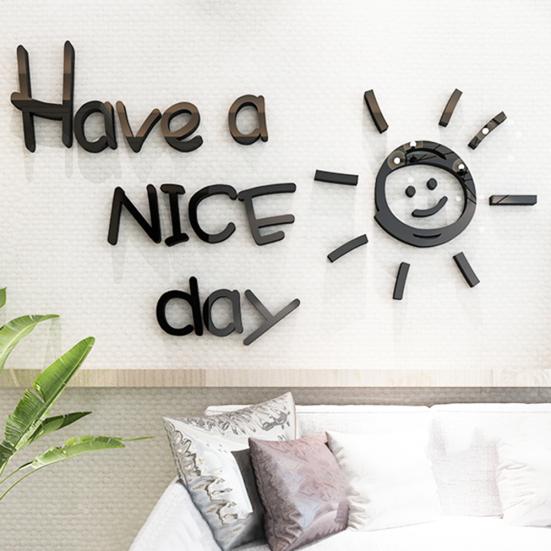 3D Acryl Buchstaben Sonnendesign Wandaufkleber Haus Zimmer Sofa Hintergrund Aufkleber Dekor