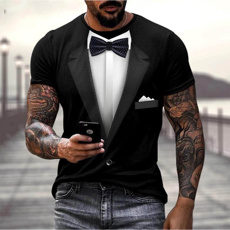 Moda estiva divertente completo finto frac 3D papillon divertente personalità divertente T-shirt casual