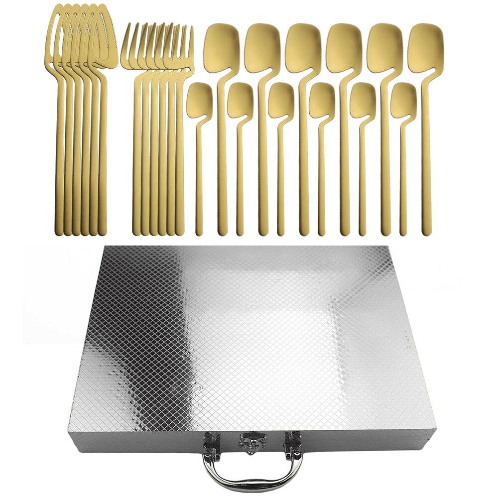 24Pcs Dinnerware Set 304 Stainless Steel Knife Fork Coffee Spoon Wedding Party Travel Home Luxury Silverware Cutlery Set With Silver Gift Box