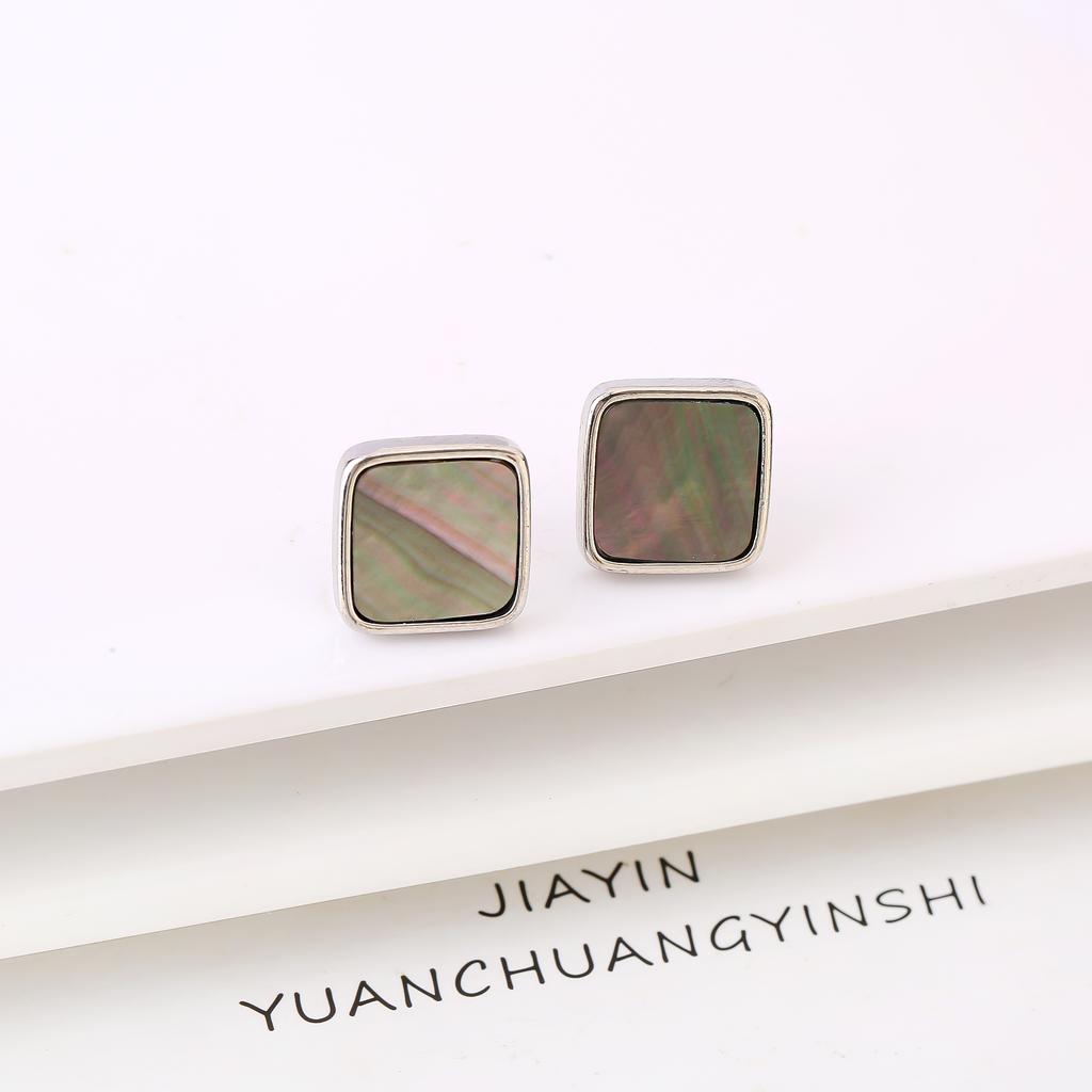 Natural Shell Square Round Butterfly Gold/Silver Stud Earrings Minimalist for Women Girls New Fashion Jewelry Daily Wear