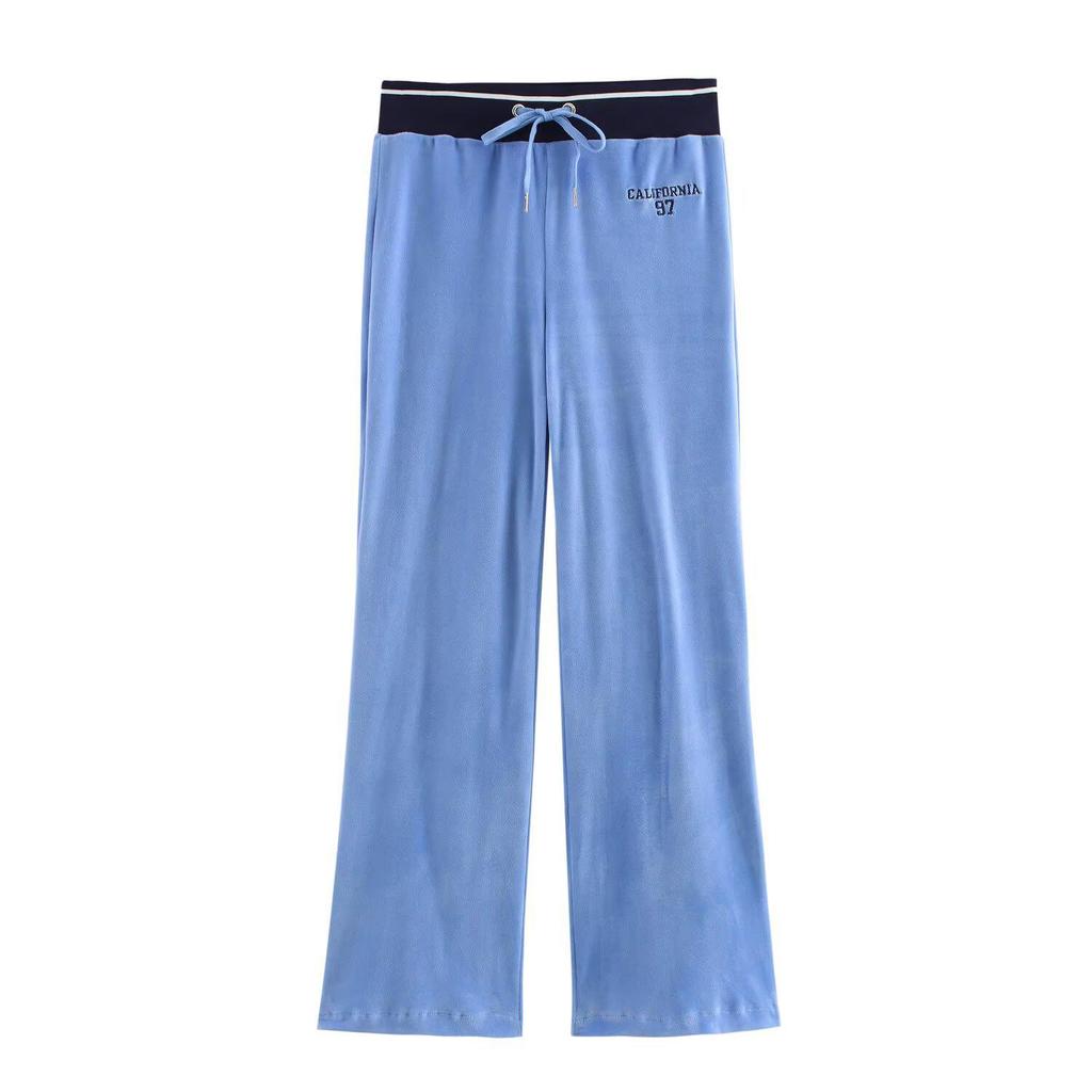 2025 Spring Women's Color-Block Embroidered Velvet Jacket and Pants Set