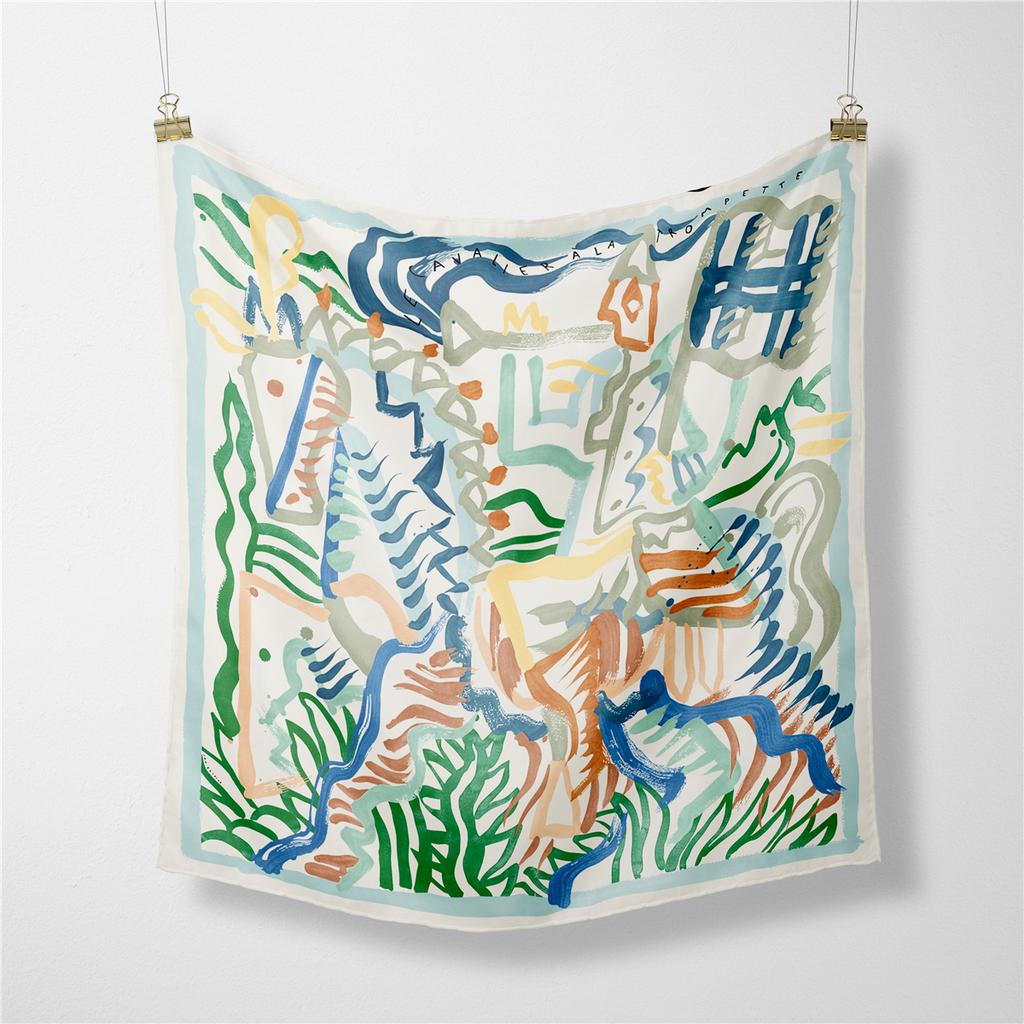 POBING Twill Silk Scarf Woman Water City Print Square Scarves Bandana Small Hijab Foulards Lady Tie Headband Neckerchief 53CM
