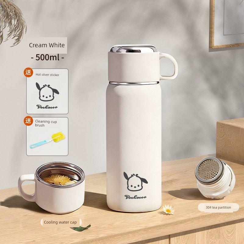 

Imported Large-Capacity Thermos Cup for Girls, 2026 New Model, High Aesthetic Value, Suitable for School, Stainless Steel, Portable for Brewing Tea Warm White 500ml [Double-Layer Cap]