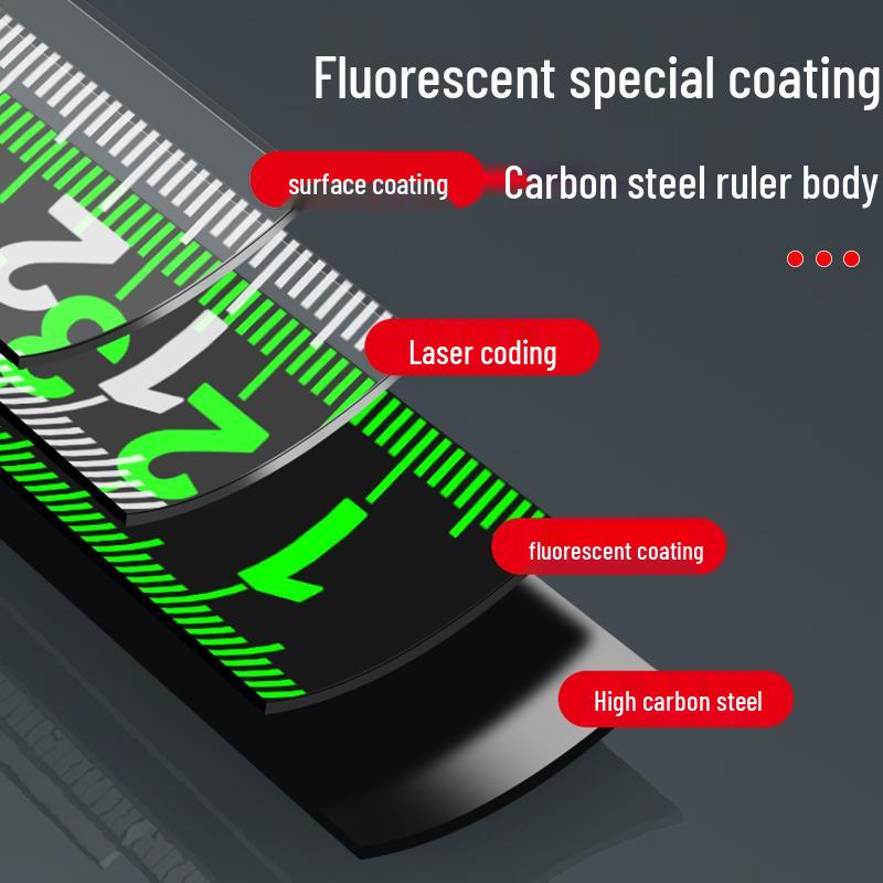 Rubberized 5m Fluorescent Steel Tape Measure - High Precision Laser Engraved Black Gold Ruler, Wear-Resistant Household Tool