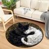 Yin Yang Black and White Cat Print Round Area Rug, Non-Slip, for Living Room, Bedroom, Door Mat Dining Room, Round Area Rug