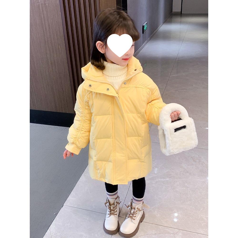 Girls' Mid-Length Winter 2025 Thickened White Duck Down Jacket - Trendy, Warm Coat for Children