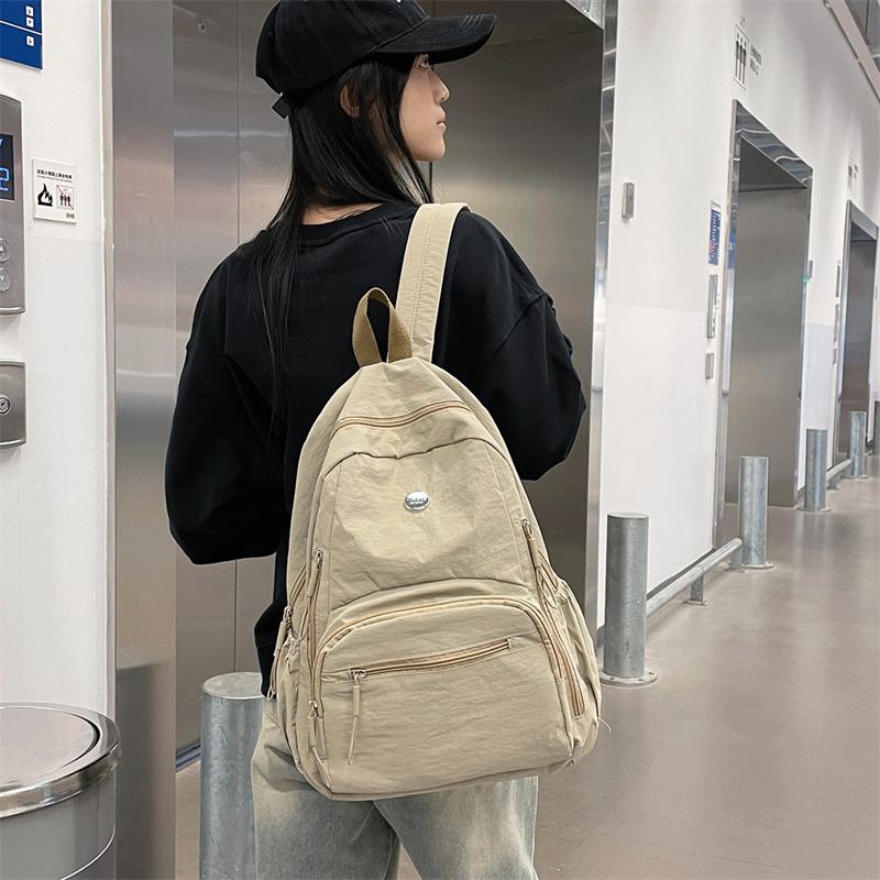 Solid Color Lightweight Backpack Women's Waterproof Travel Backpack Junior High School Student Schoolbag