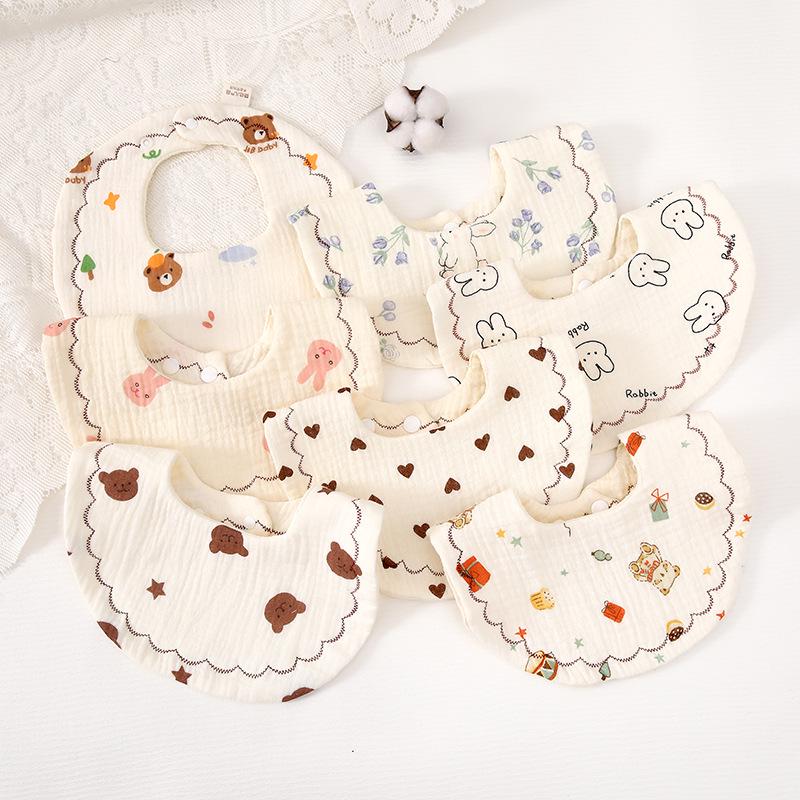 Quilted Pure Cotton Cartoon Baby Bibs - Absorbent & Stain-Resistant