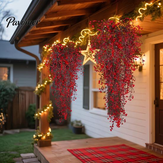 High End Festive Room Accents Artificial Hanging Red Admiralty Rattan, Realistic Simulation Plant, Decoration Flexible Bendable Christmas Garland